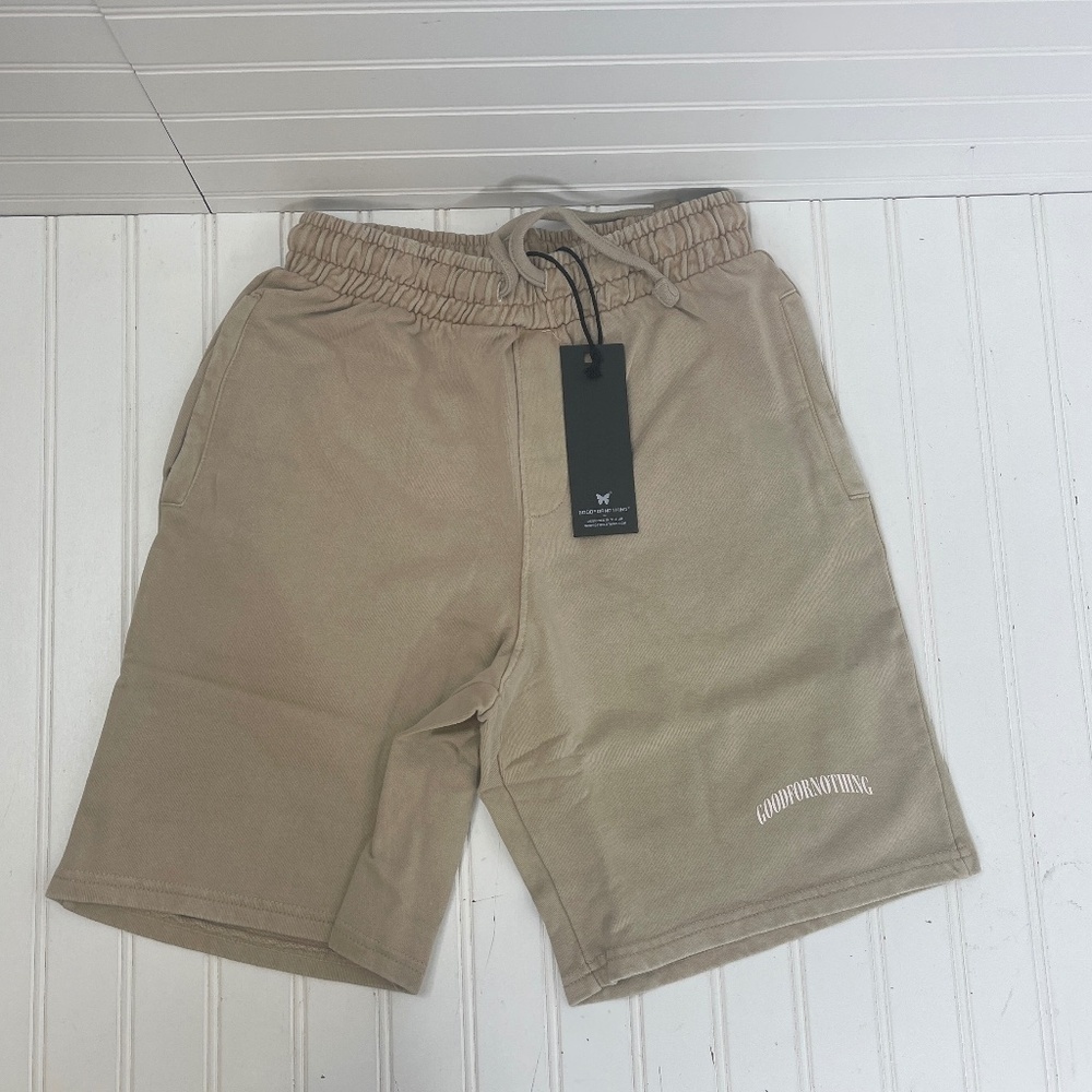NWT Good For Nothing acid wash jersey shorts in beige with logo print Small